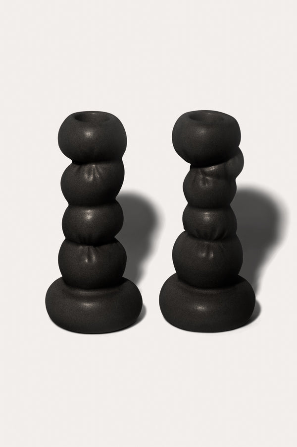 Misfits - Set of 2 Candlesticks in Matte Black