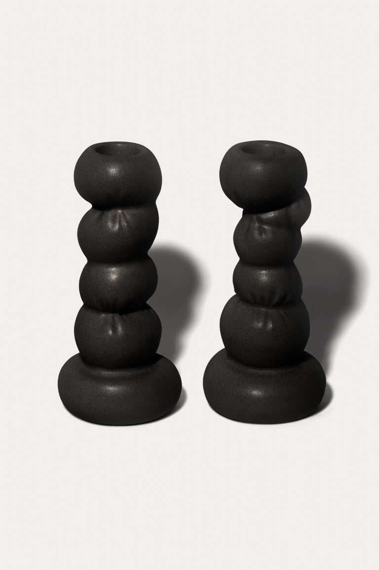 Misfits - Set of 2 Candlesticks in Matte Black