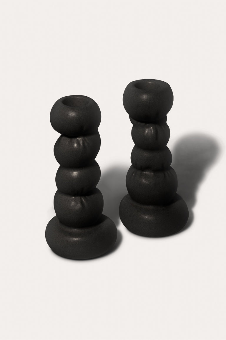 Misfits - Set of 2 Candlesticks in Matte Black