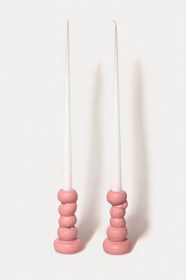 Misfits - Set of 2 Candlesticks in Matte Pink