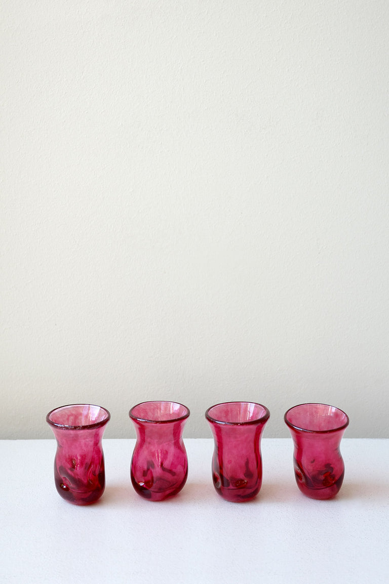 "Notsobig" Thaw - Set of 4 Recycled Tiny Glasses in Magenta