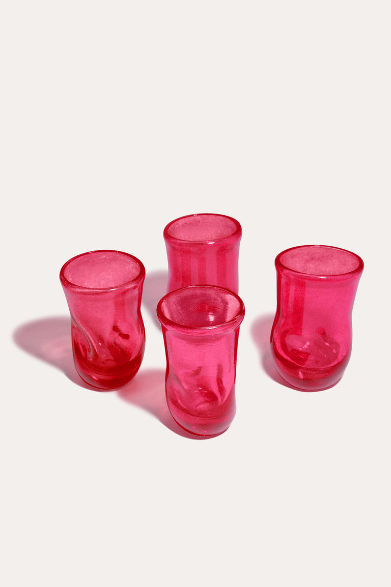B98 - Set of 4 Recycled Tiny Glasses in Magenta