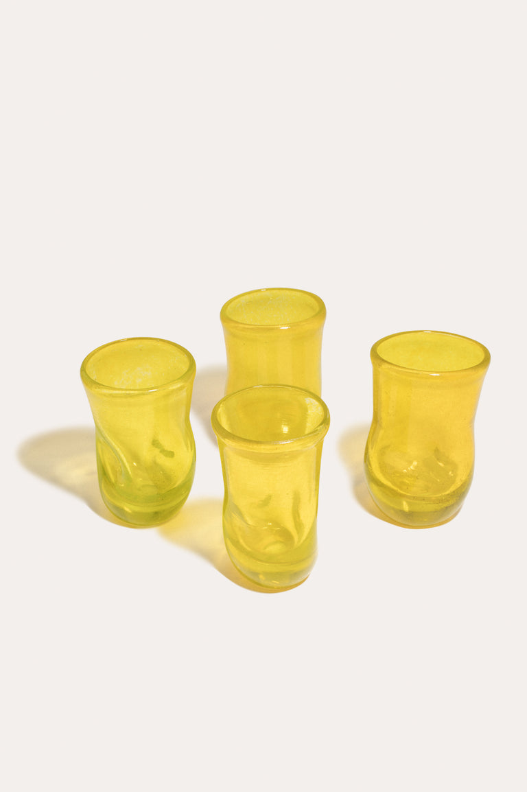 B98 - Set of 4 Recycled Tiny Glasses in Acid Yellow