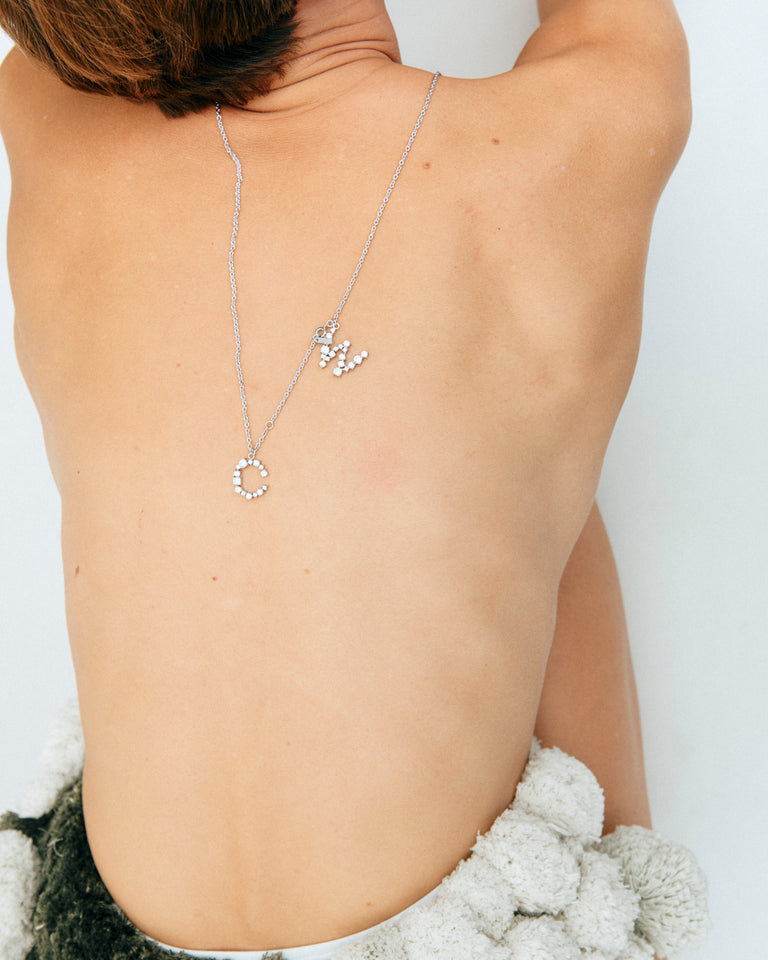 Glitchy D - Cubic Zirconia and Rhodium Plated Pendant