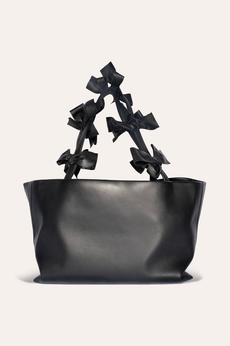 Bows - Large Black Leather Tote bag made from deadstock leather