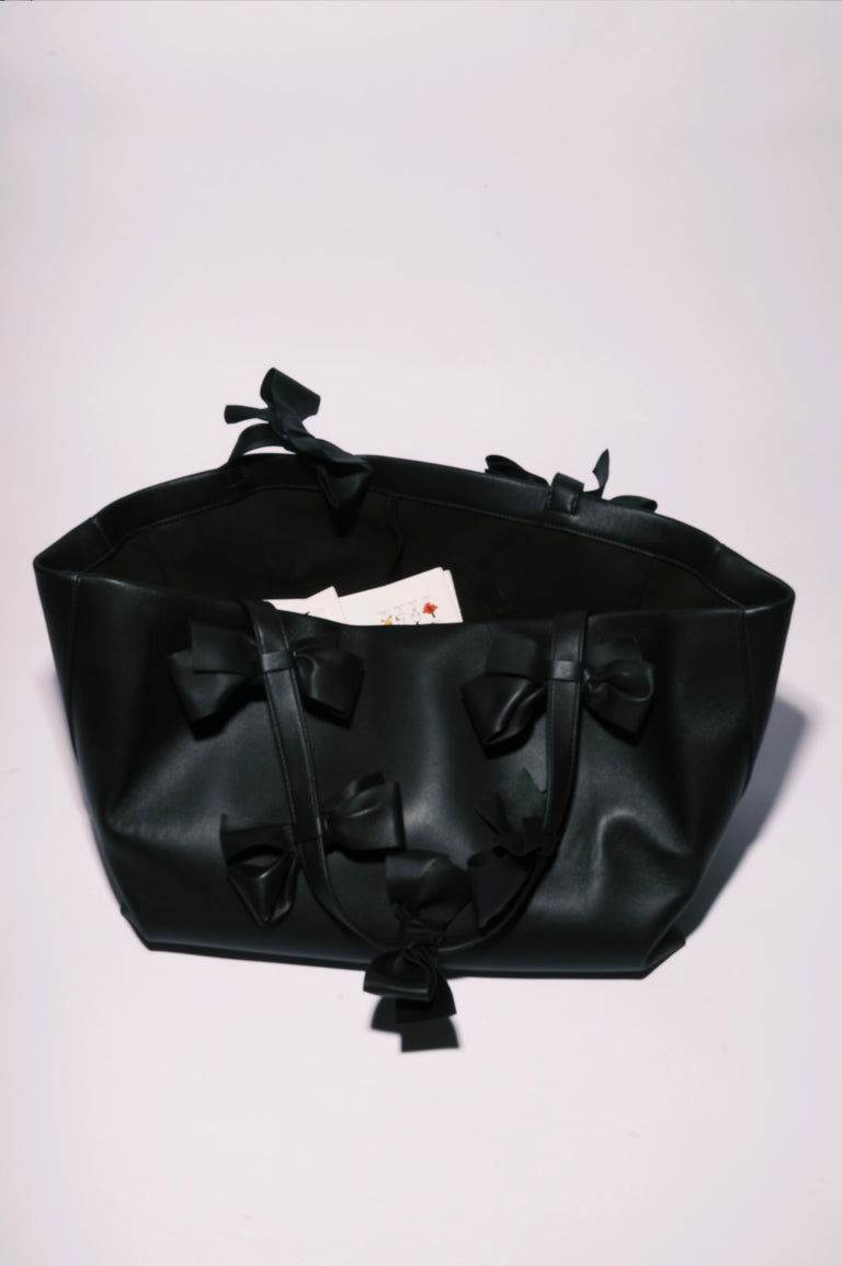 The Riddle - Large Black Deadstock Leather Tote Bag w/ Bows