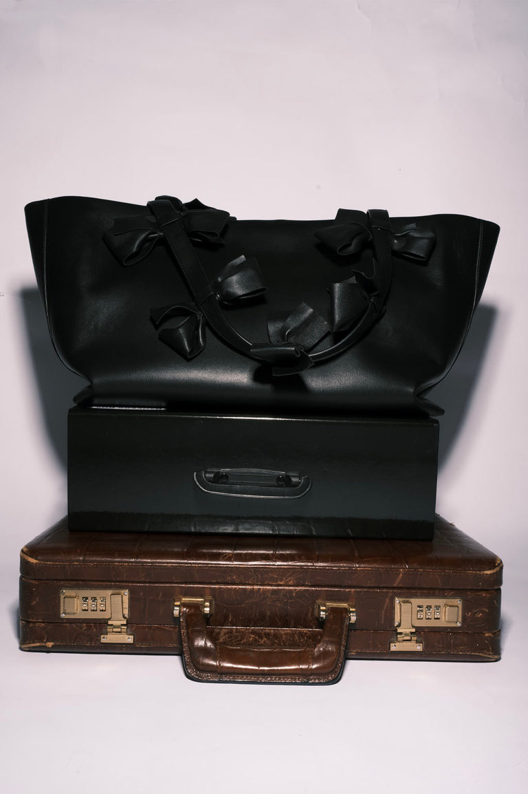 The Riddle - Large Black Deadstock Leather Tote Bag w/ Bows