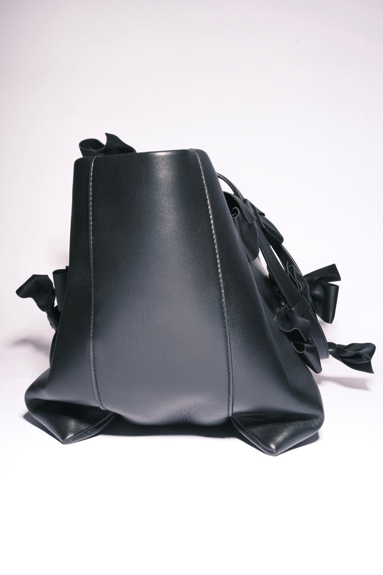 Bows - Large Black Leather Tote bag made from deadstock leather