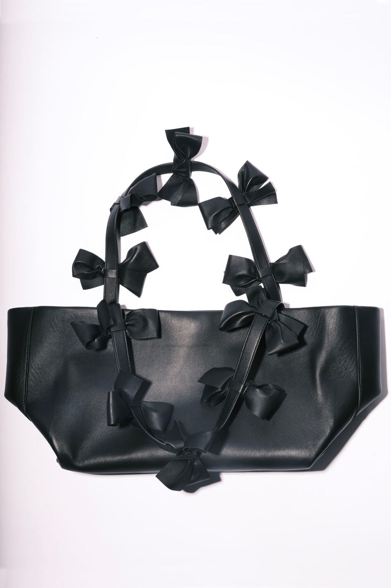 Bows - Large Black Deadstock Leather Tote Bag w/ Bows