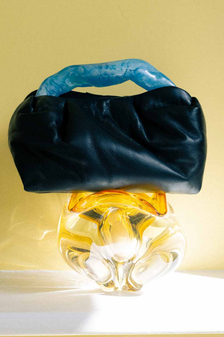 The Lunchbox - Blue Resin and Black Leather Clutch Bag