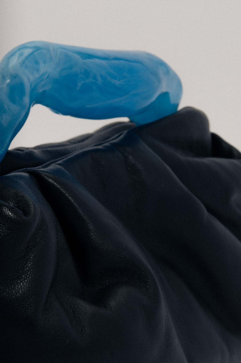 The Lunchbox - Blue Resin and Black Leather Clutch Bag