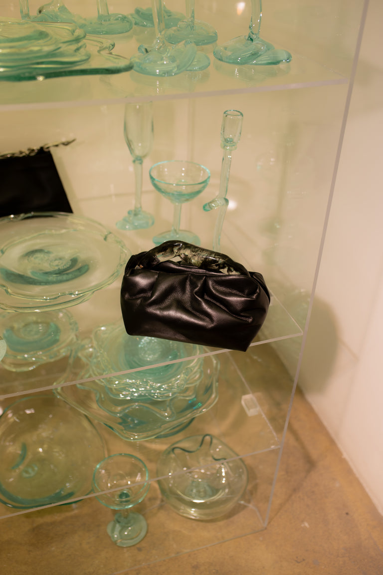 Lunchbox - Smoky Quartz Resin and Black Leather Clutch Bag