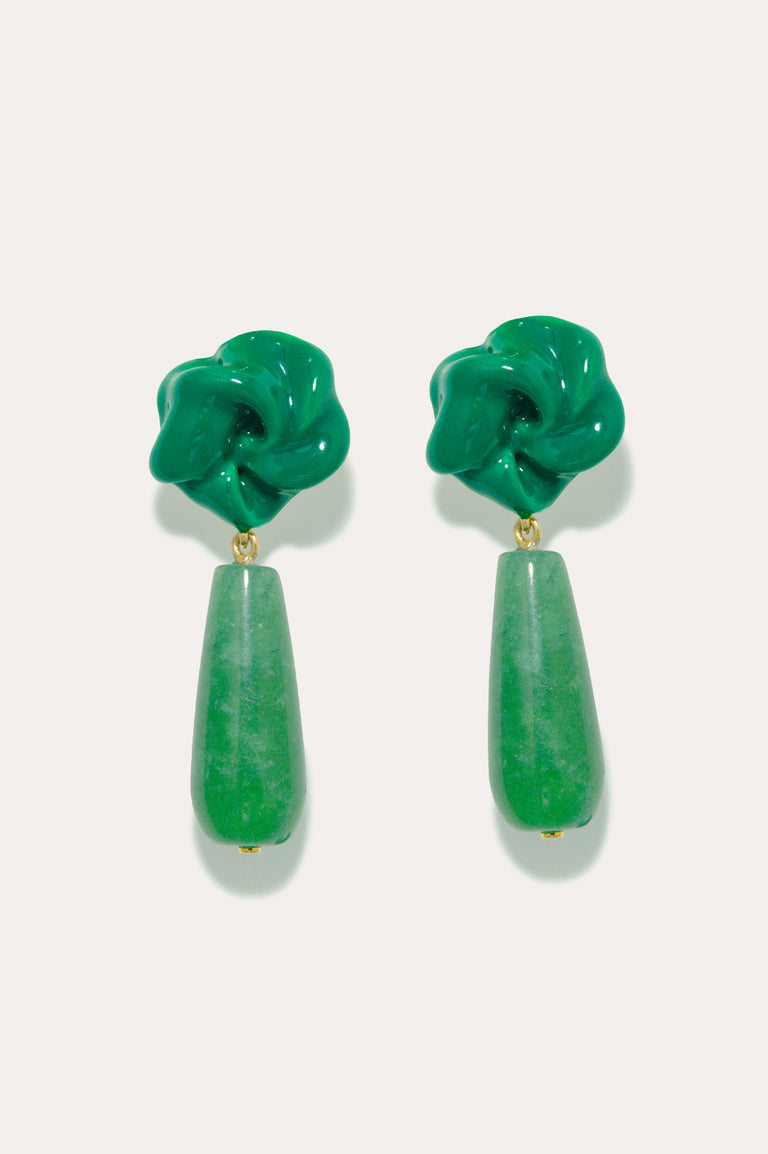 Les Profondeurs du Temps - Boucles d'oreilles en Vermeil Or Recyclé, Calcédoine et Émail