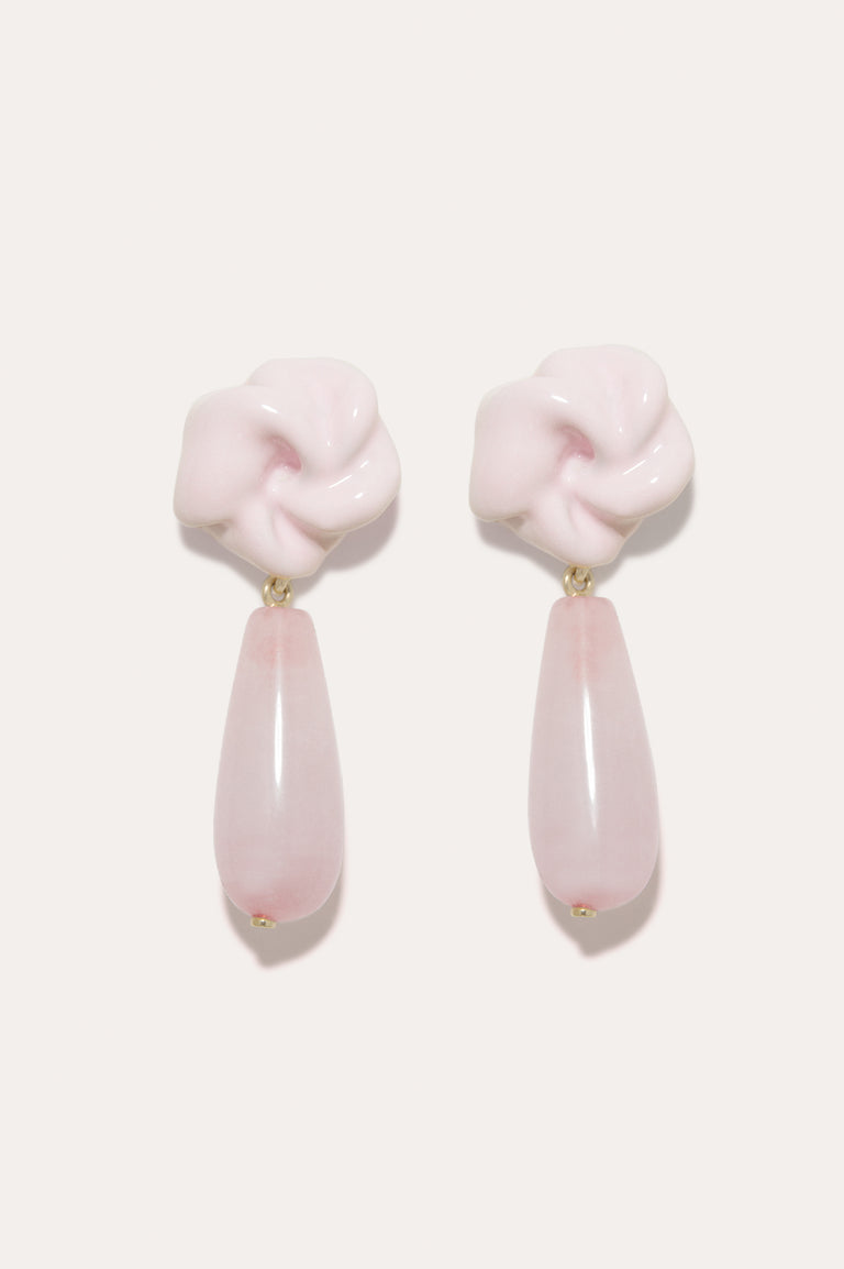 The Depths of Time - Rose Quartz and Enamel Recycled Gold Vermeil Earrings