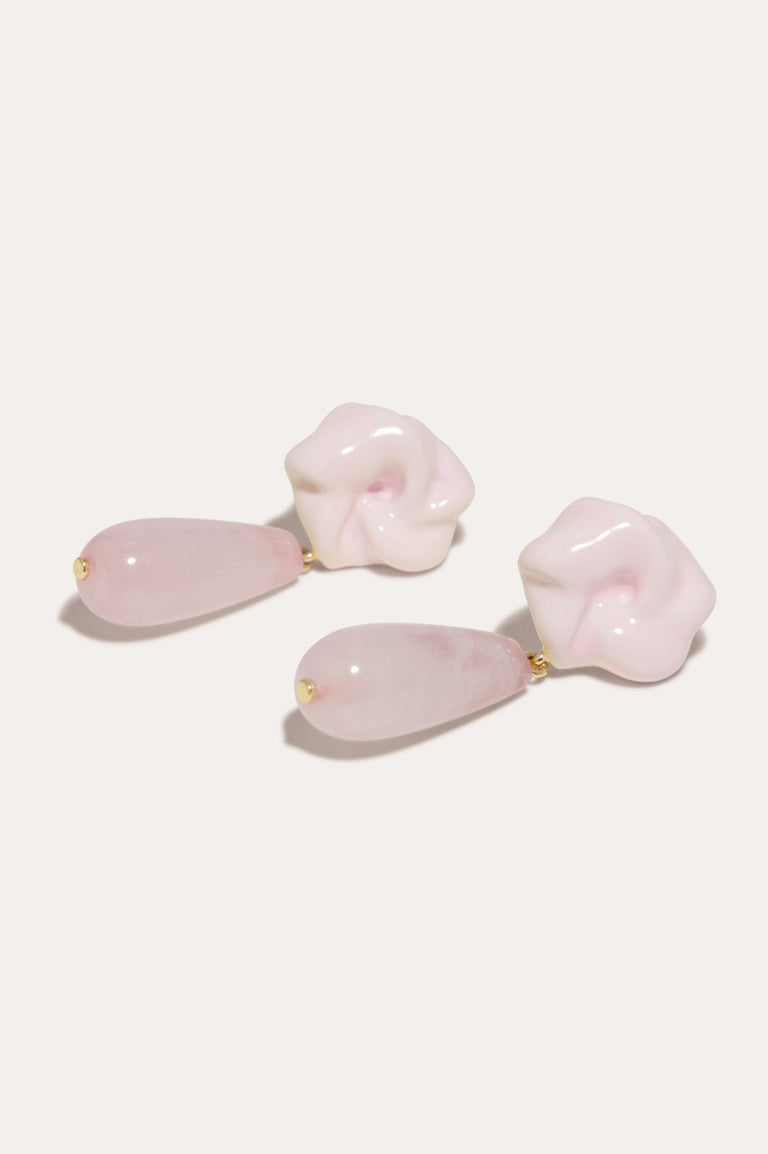 The Depths of Time - Rose Quartz and Enamel Recycled Gold Vermeil Earrings