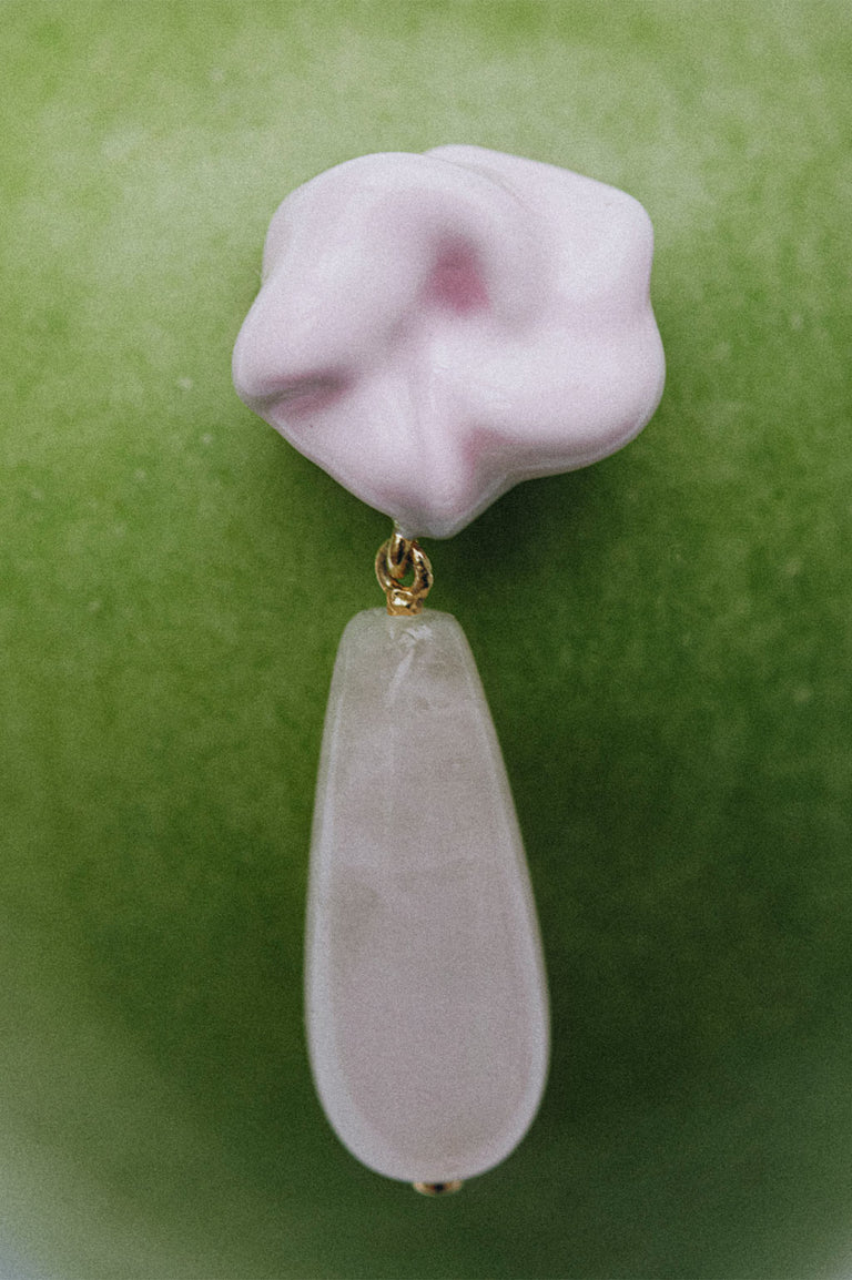 The Depths of Time - Rose Quartz and Enamel Recycled Gold Vermeil Earrings