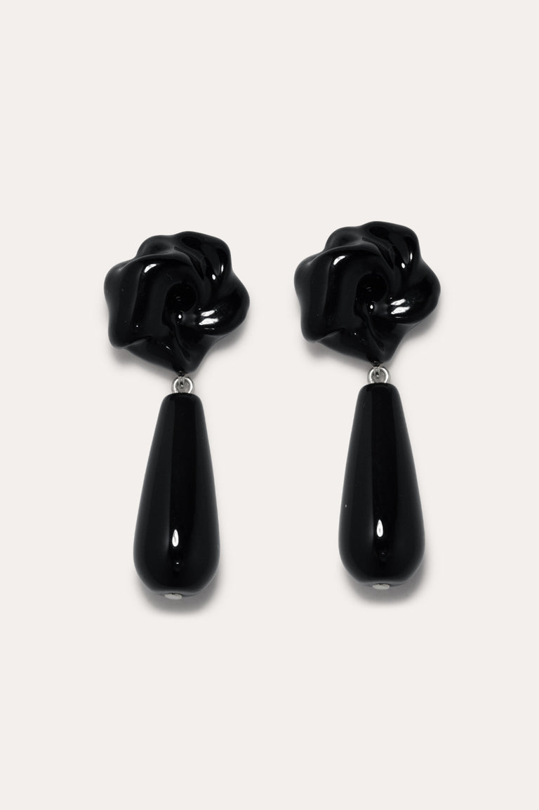 Les profondeurs du temps - Boucles d'oreilles en argent recyclé, onyx noir et émail