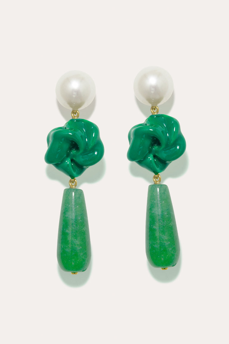 The Depths of Time - Pearl, Green Chalcedony and Enamel Recycled Gold Vermeil Earrings