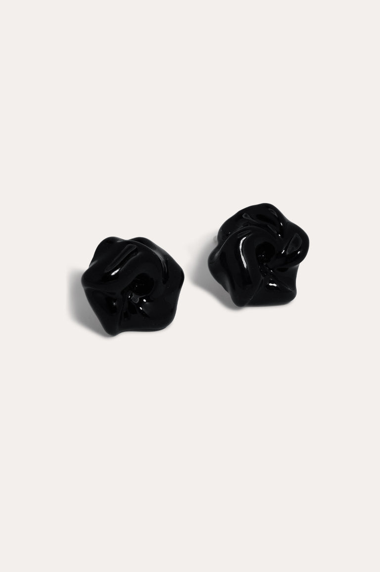 Les profondeurs du temps - Boucles d'oreilles en émail noir et argent recyclé