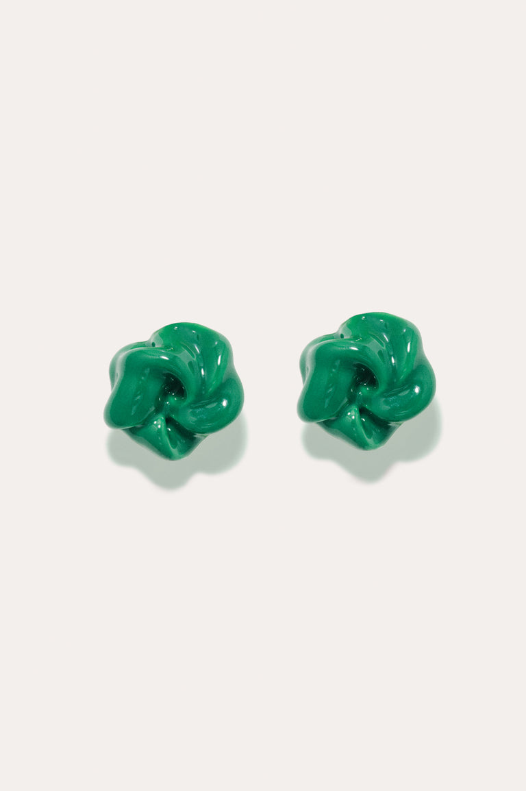 Les profondeurs du temps - Boucles d'oreilles en émail vert et argent recyclé