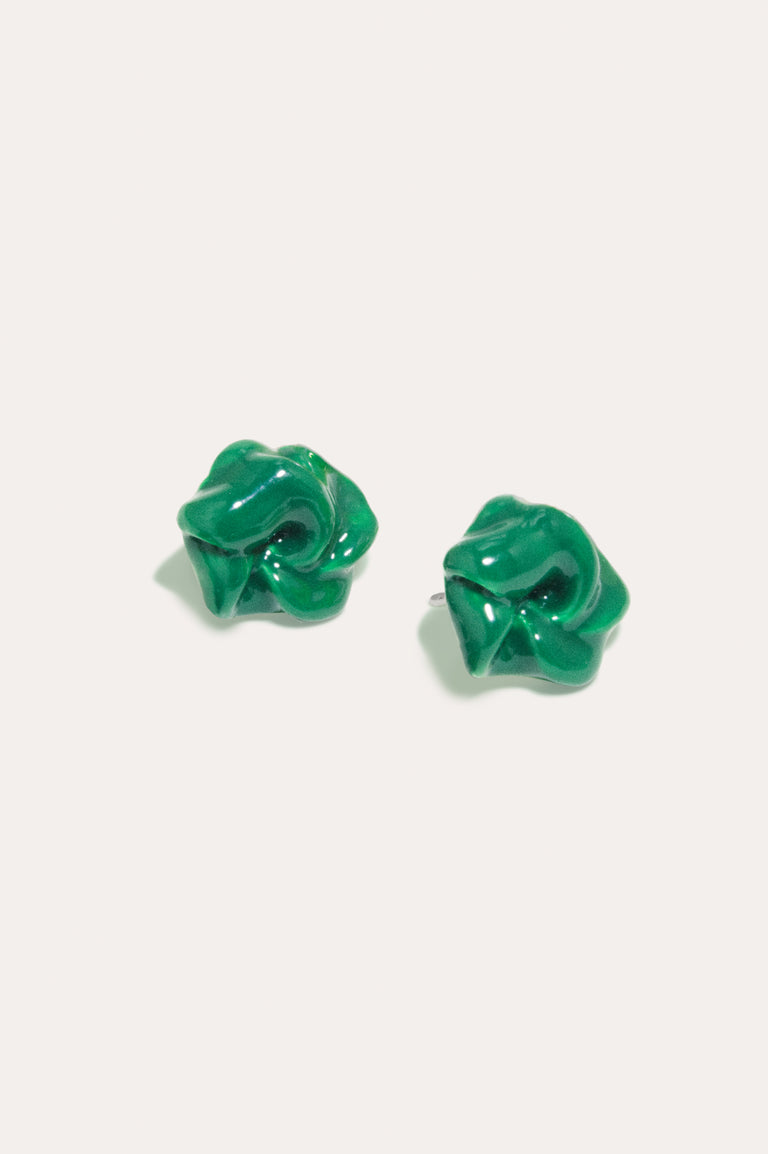 Les profondeurs du temps - Boucles d'oreilles en émail vert et argent recyclé