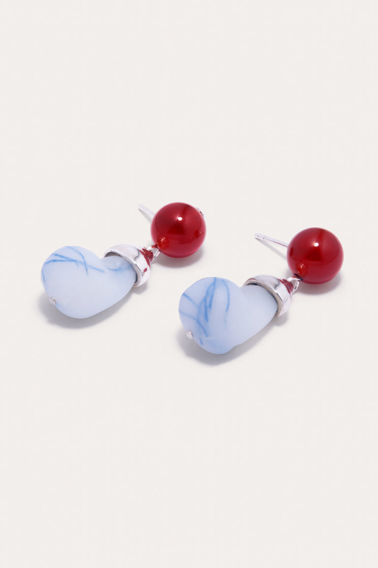 F64 - Blue Bio Resin and Red Lace Agate Recycled Silver Earrings