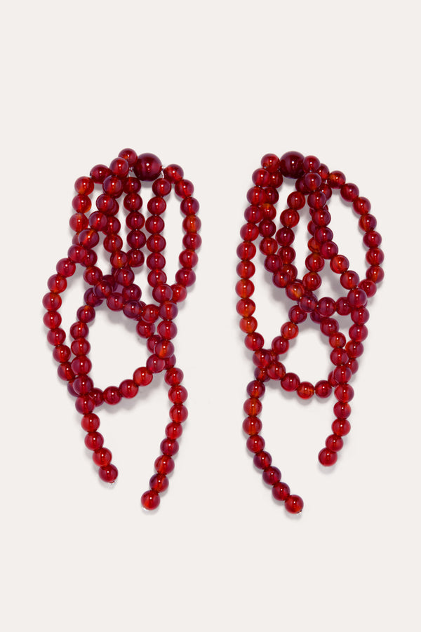 La Toile que Nous Tissons - Boucles d'oreilles en agate dentelle rouge et argent recyclé