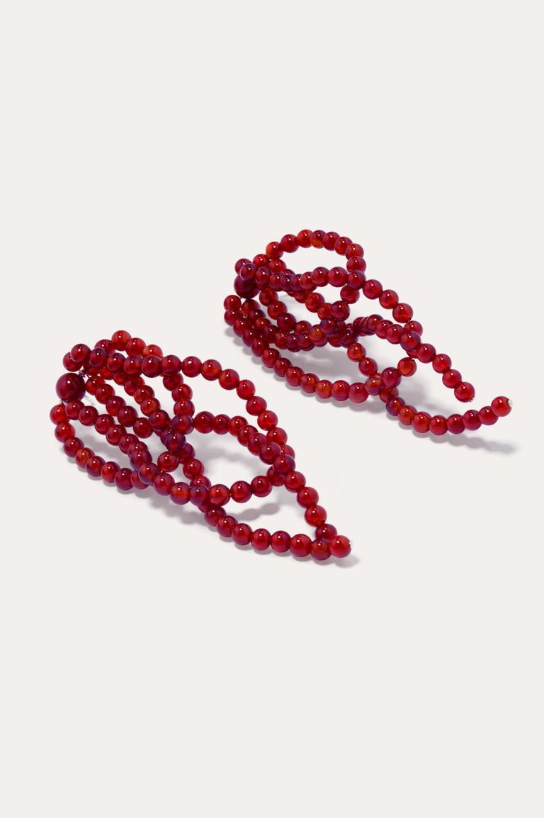 La Toile que Nous Tissons - Boucles d'oreilles en agate dentelle rouge et argent recyclé