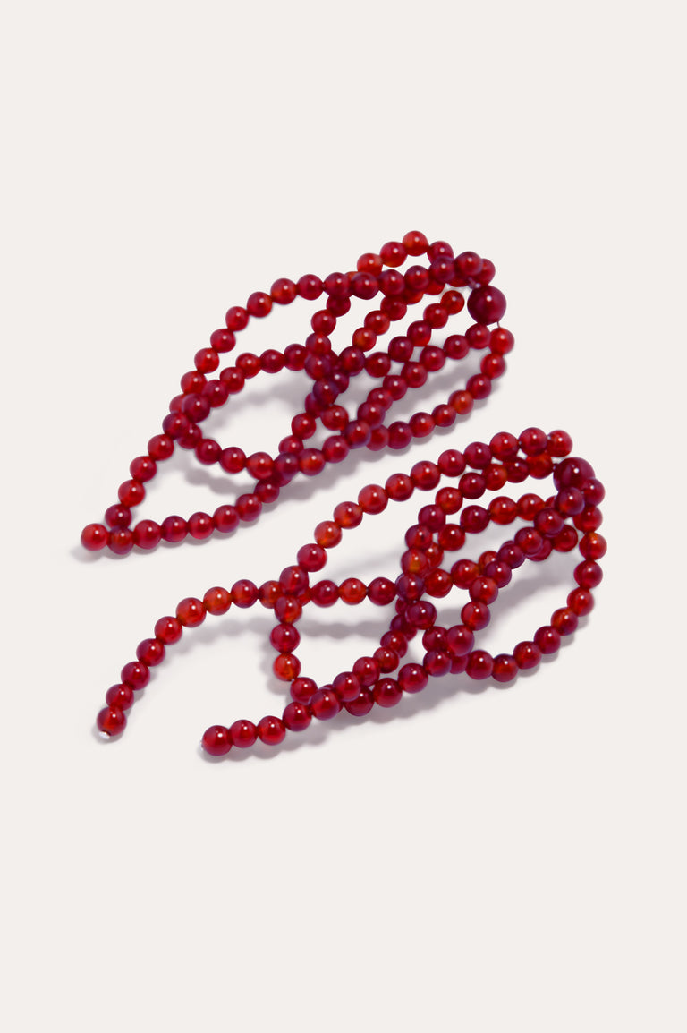 La Toile que Nous Tissons - Boucles d'oreilles en agate dentelle rouge et argent recyclé