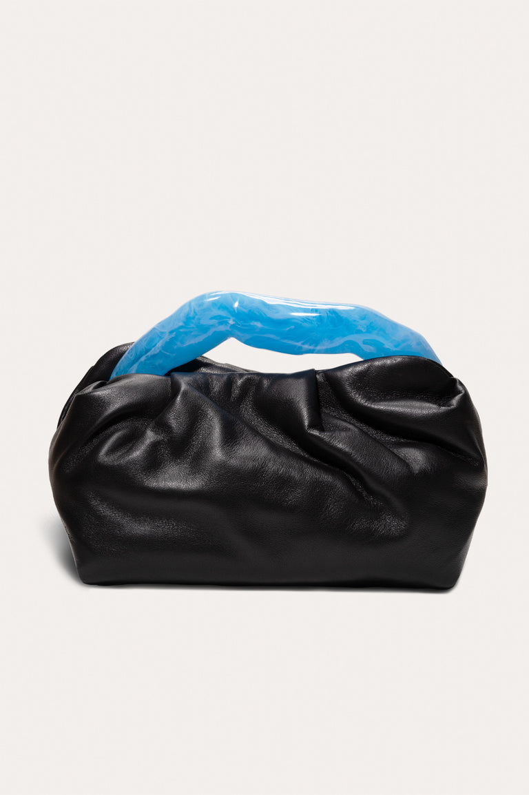 The Lunchbox - Blue Resin and Black Leather Clutch Bag