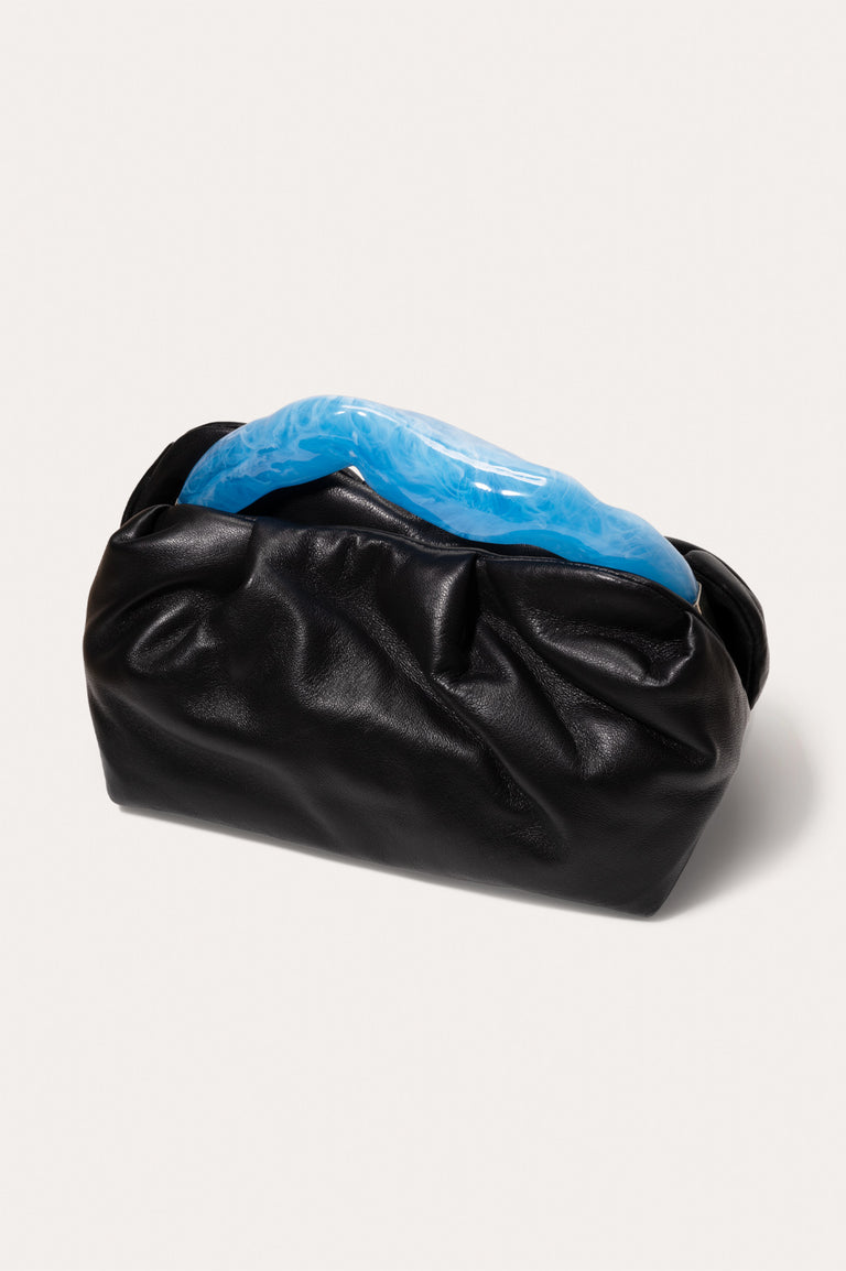 The Lunchbox - Blue Resin and Black Leather Clutch Bag