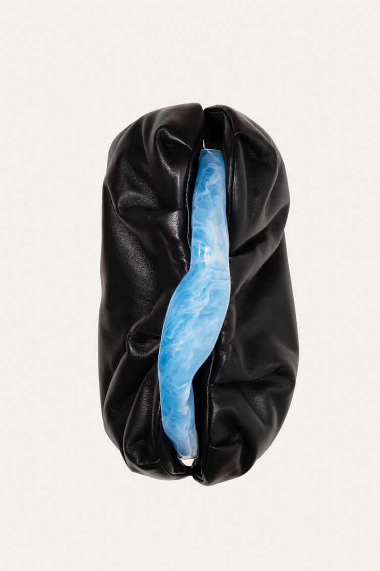 The Lunchbox - Blue Resin and Black Leather Clutch Bag