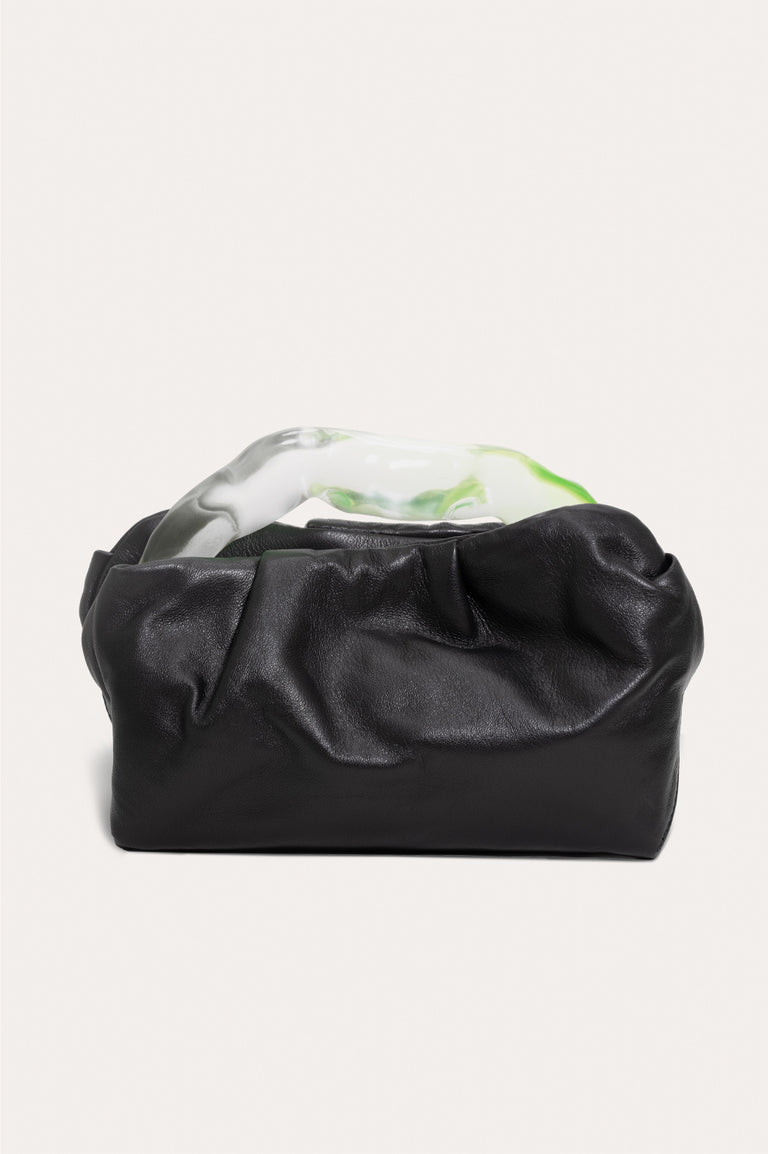 Lunchbox - Lime Resin and Black Leather Clutch Bag