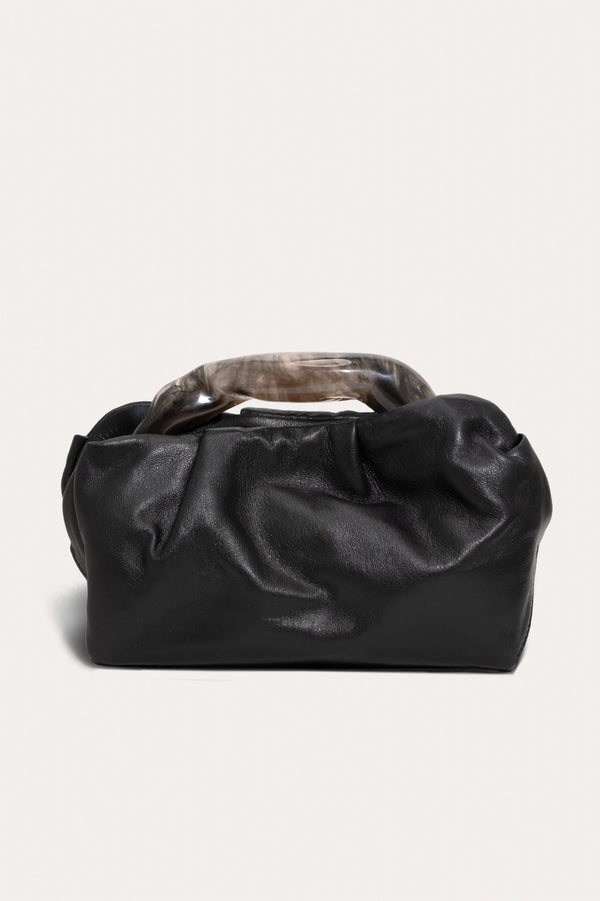 The Lunchbox - Pochette en Résine Quartz Fumé et Cuir Noir
