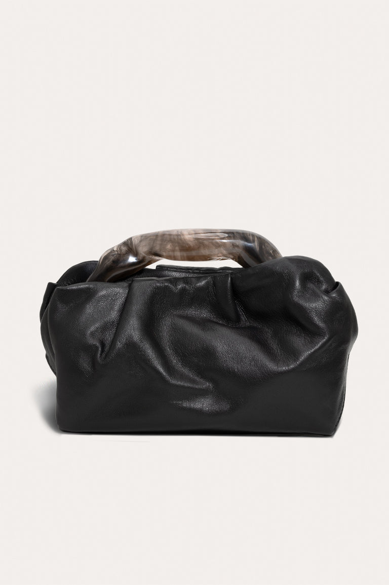 Lunchbox - Smoky Quartz Resin and Black Leather Handbag