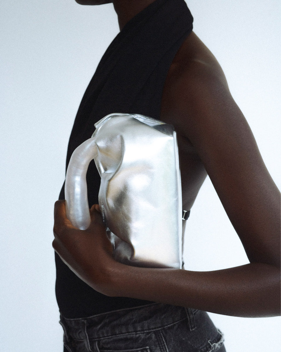 The Lunchbox - Pearlescent White Resin and Silver Leather Clutch Bag