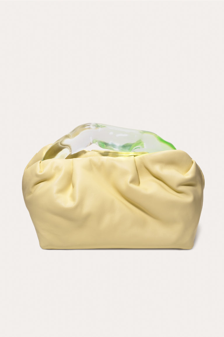 La Lunchbox - Pochette en résine couleur citron vert et cuir jaune