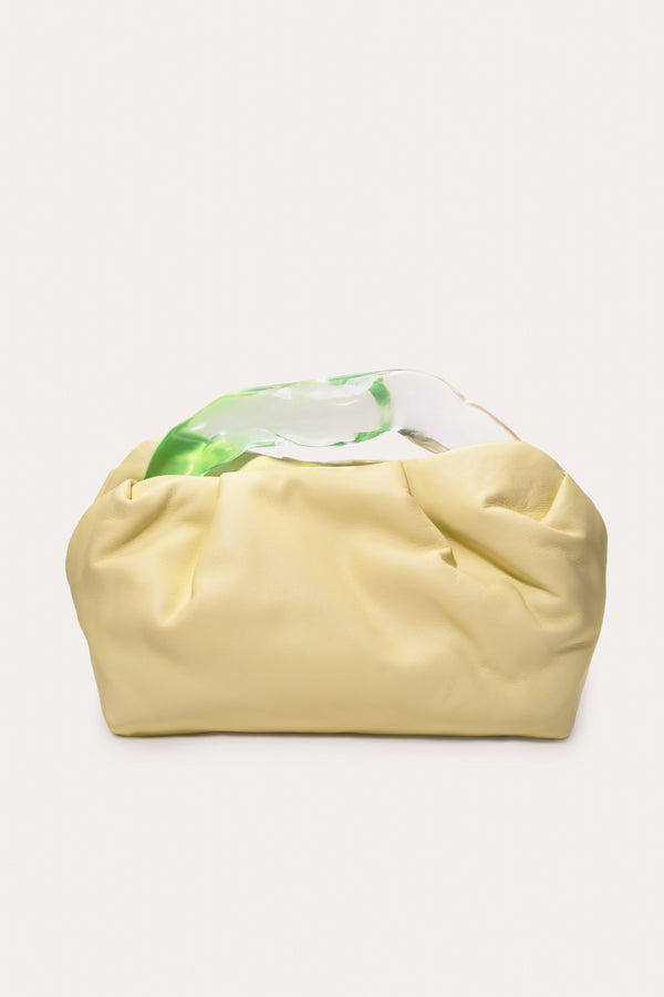 La Lunchbox - Pochette en résine couleur citron vert et cuir jaune