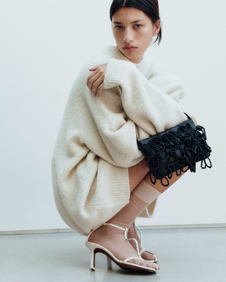 Le Sac à Main Perle Nacrée - Perles et Cuir Noir
