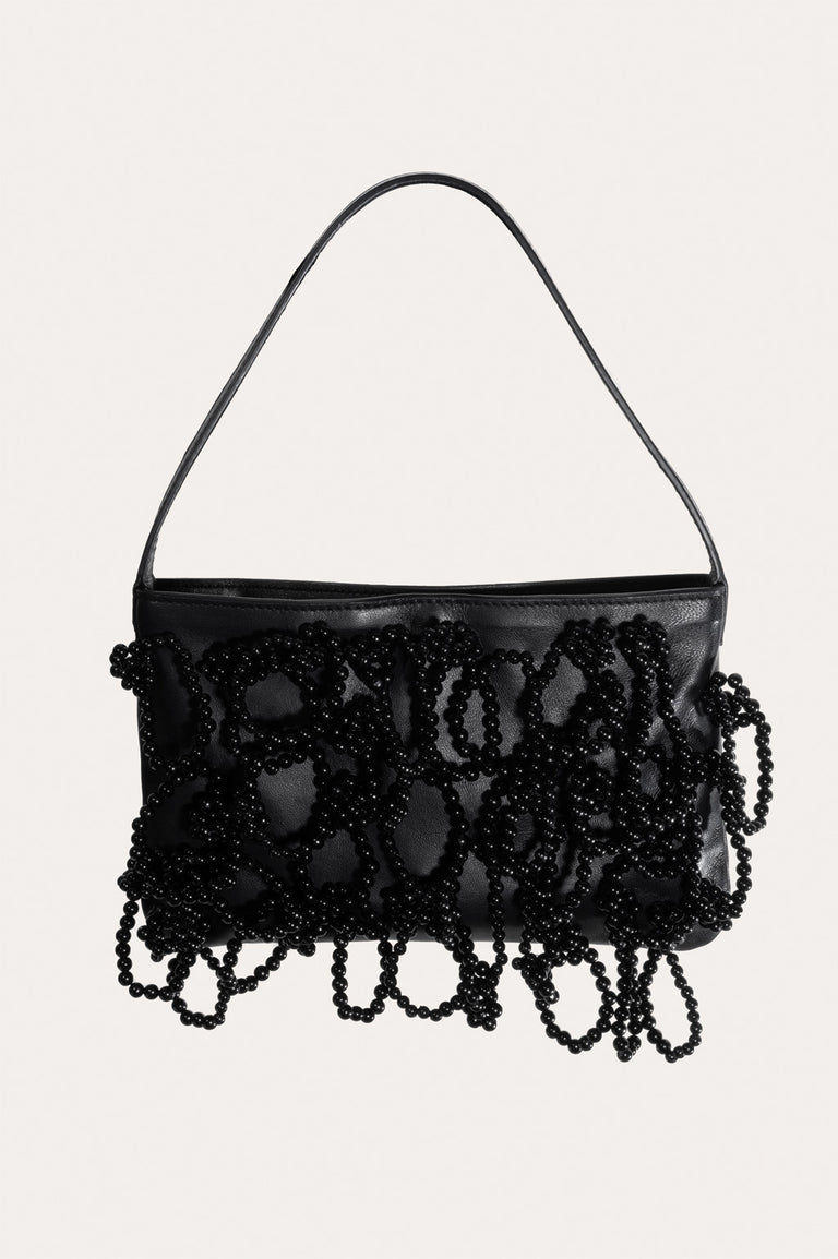 Le Sac à Main Perle Nacrée - Perles et Cuir Noir