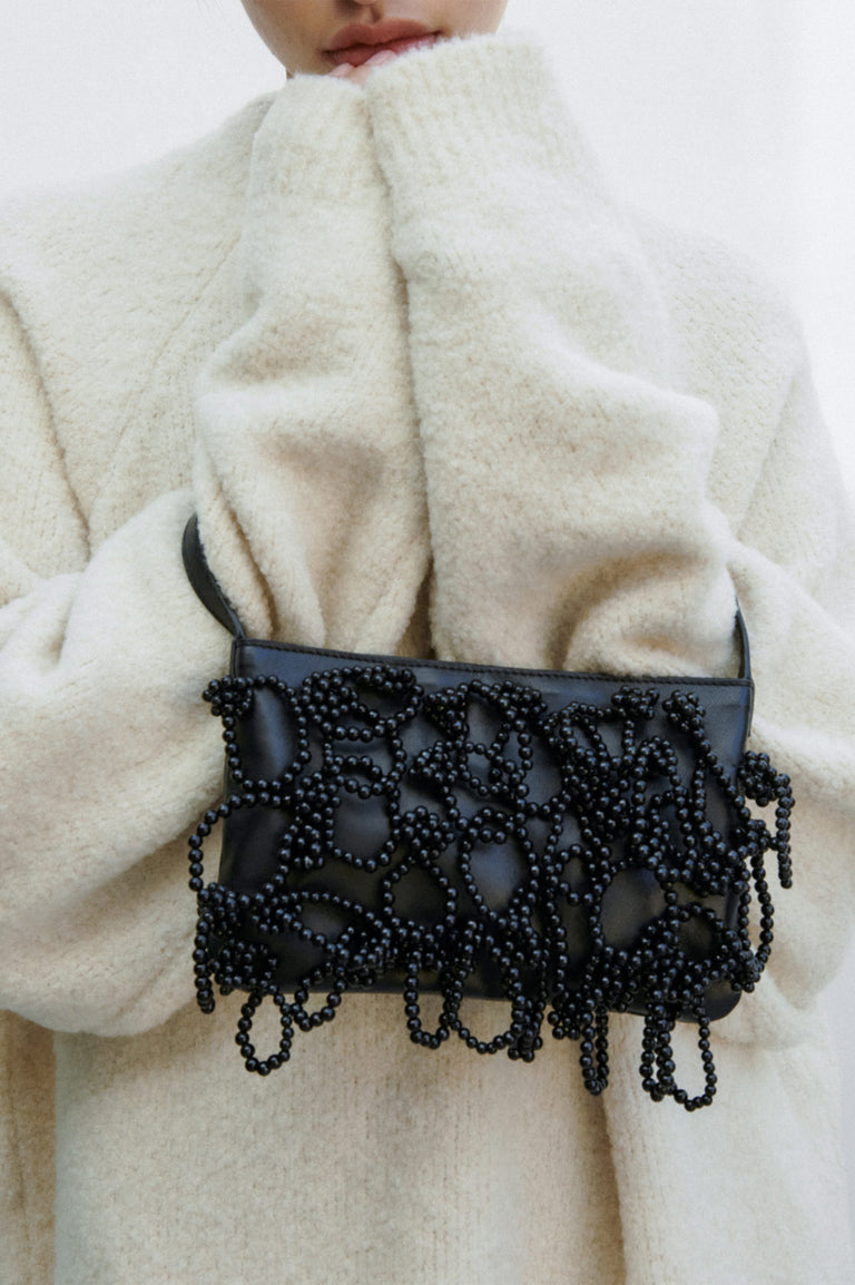 Le Sac à Main Perle Nacrée - Perles et Cuir Noir