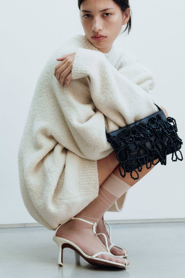 Le Sac à Main Perle Nacrée - Perles et Cuir Noir