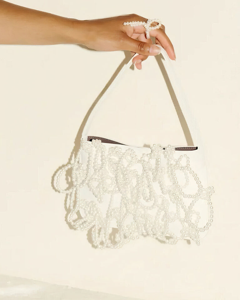 Le Sac à Main en Cuir Recyclé Blanc et Perlé - The Pearly Pearl