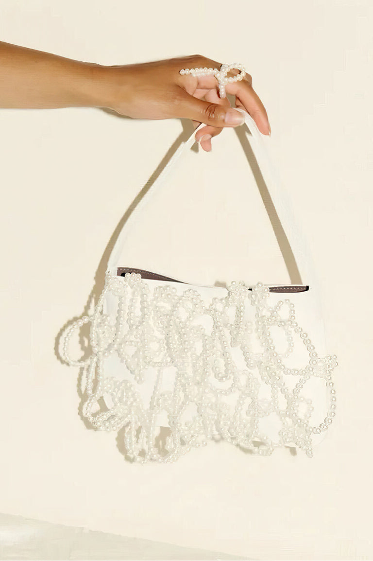 Le Sac à Main en Cuir Recyclé Blanc et Perlé - The Pearly Pearl
