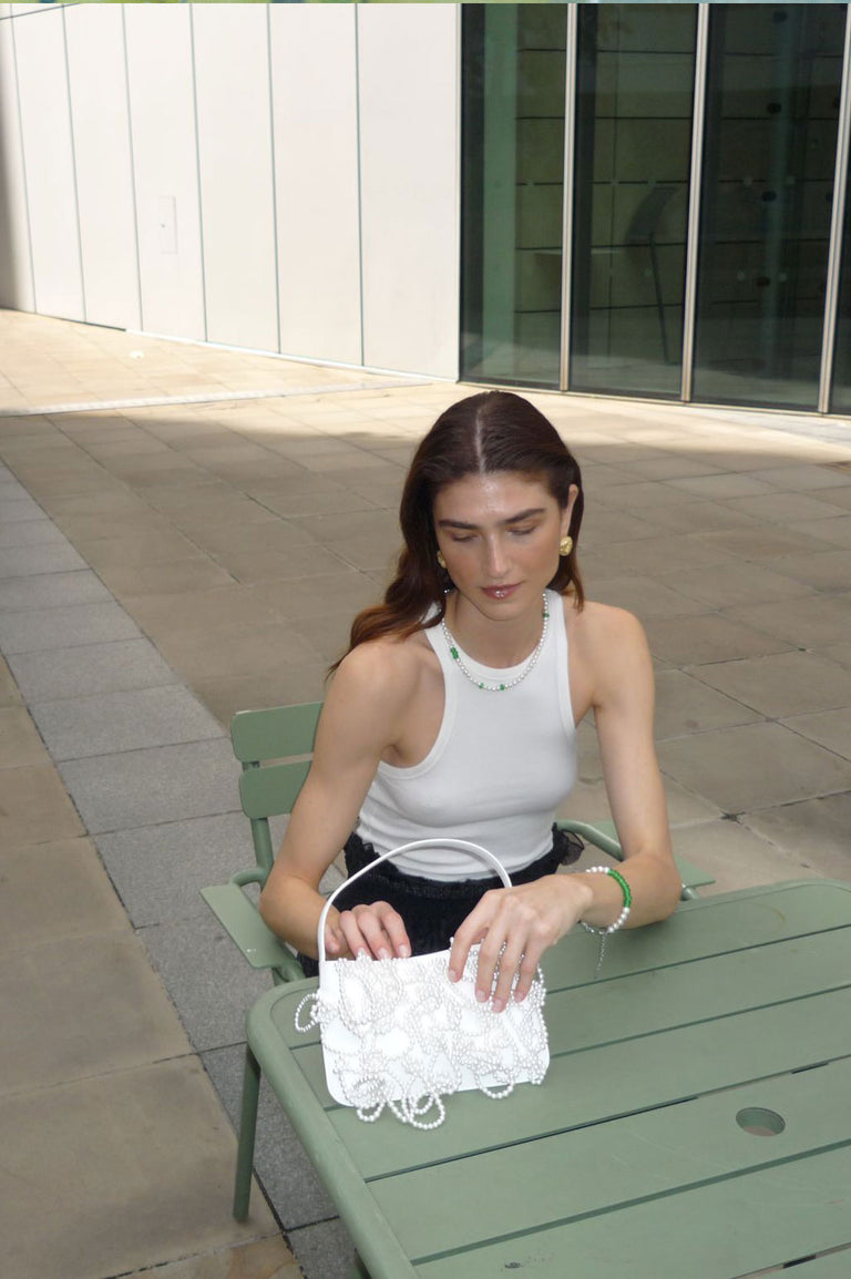 Le Sac à Main en Cuir Recyclé Blanc et Perlé - The Pearly Pearl
