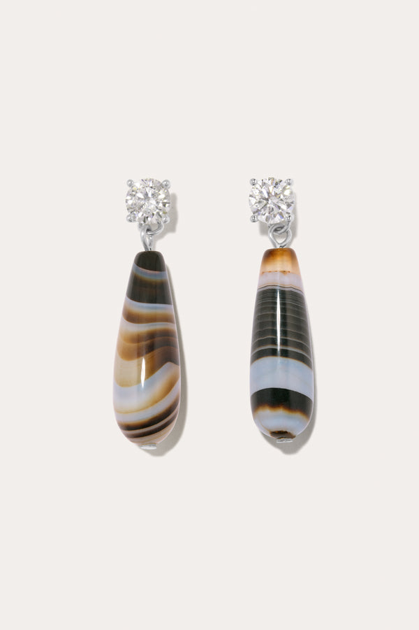 H101 - Boucles d'oreilles en argent recyclé Agate zonée et Zirconium