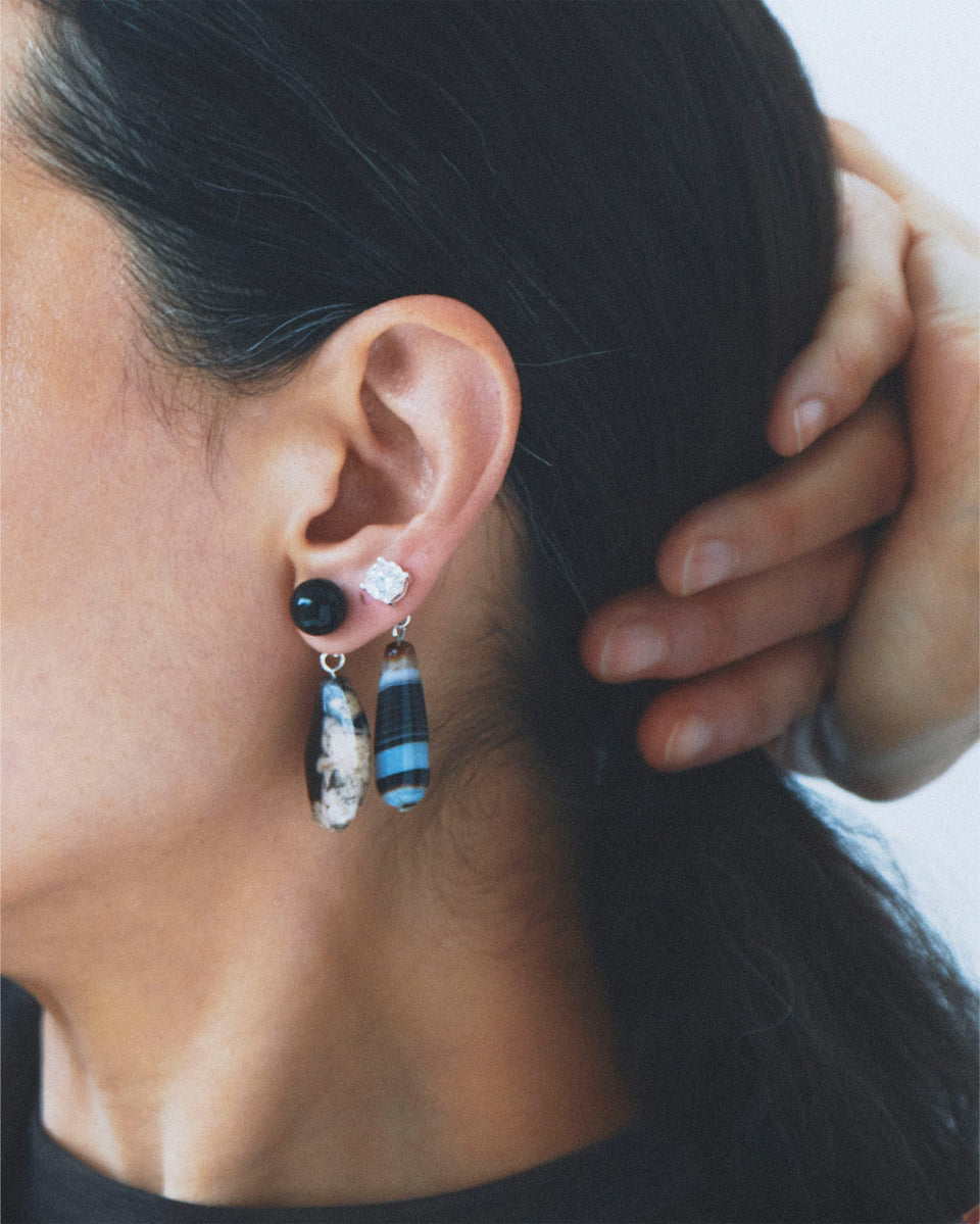 Trace of the Infinite - Boucles d'oreilles en argent recyclé Agate zonée et Zirconium