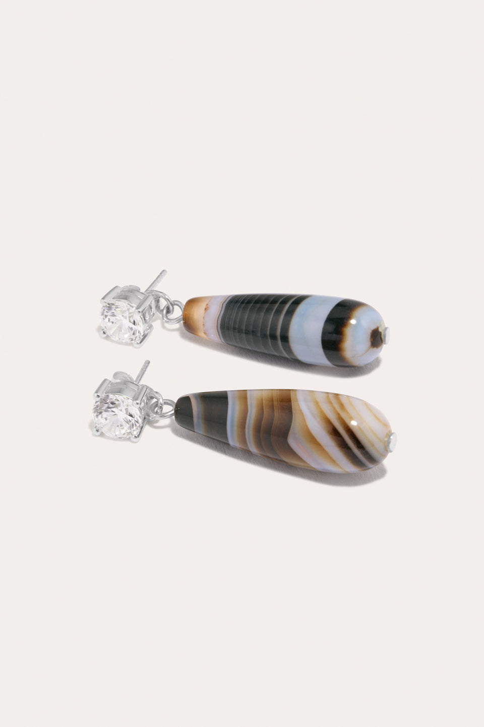 Trace of the Infinite - Banded Agate and Zirconia Recycled Silver Earrings
