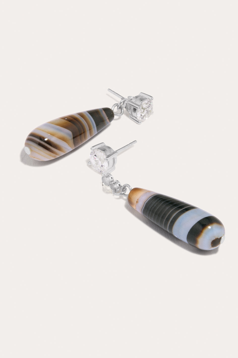 Trace of the Infinite - Banded Agate and Zirconia Recycled Silver Earrings