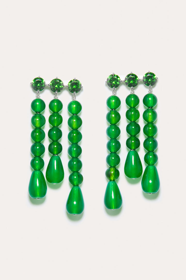 H102 - Boucles d'oreilles plaqué argent Zirconia, Calcédoine Verte et Agate Verte
